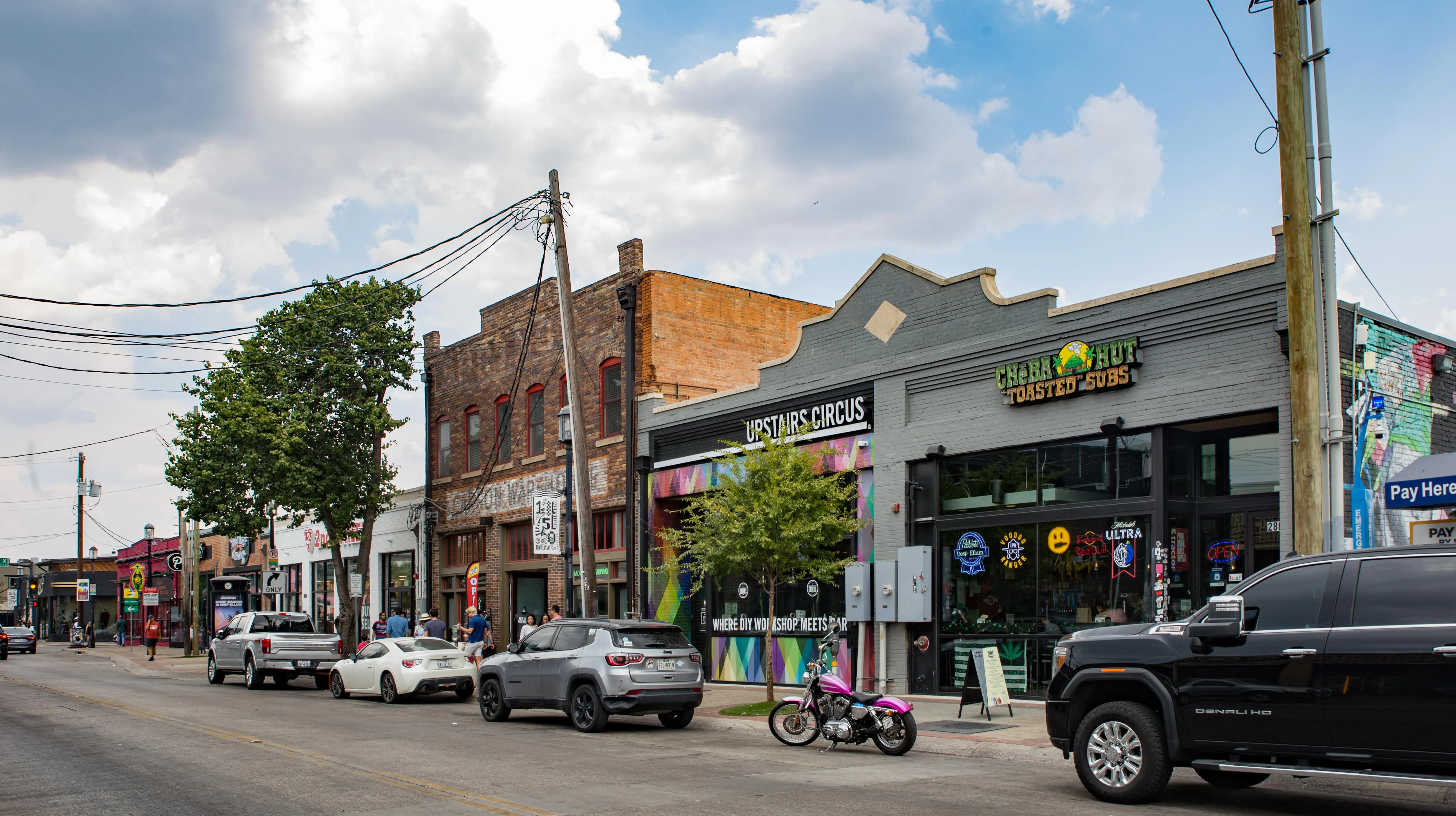 Deep Ellum, the Dallas neighborhood east of Downtown and reachable by DART light rail, home to the burgers of Adair’s Saloon and AllGood Cafe
