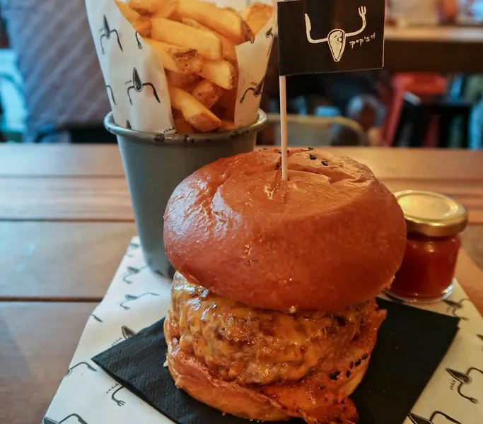 Silverton Burger at Pop's Place, the best burger in Ljubljana, on a house-baked brioche bun (photographed in 2019)