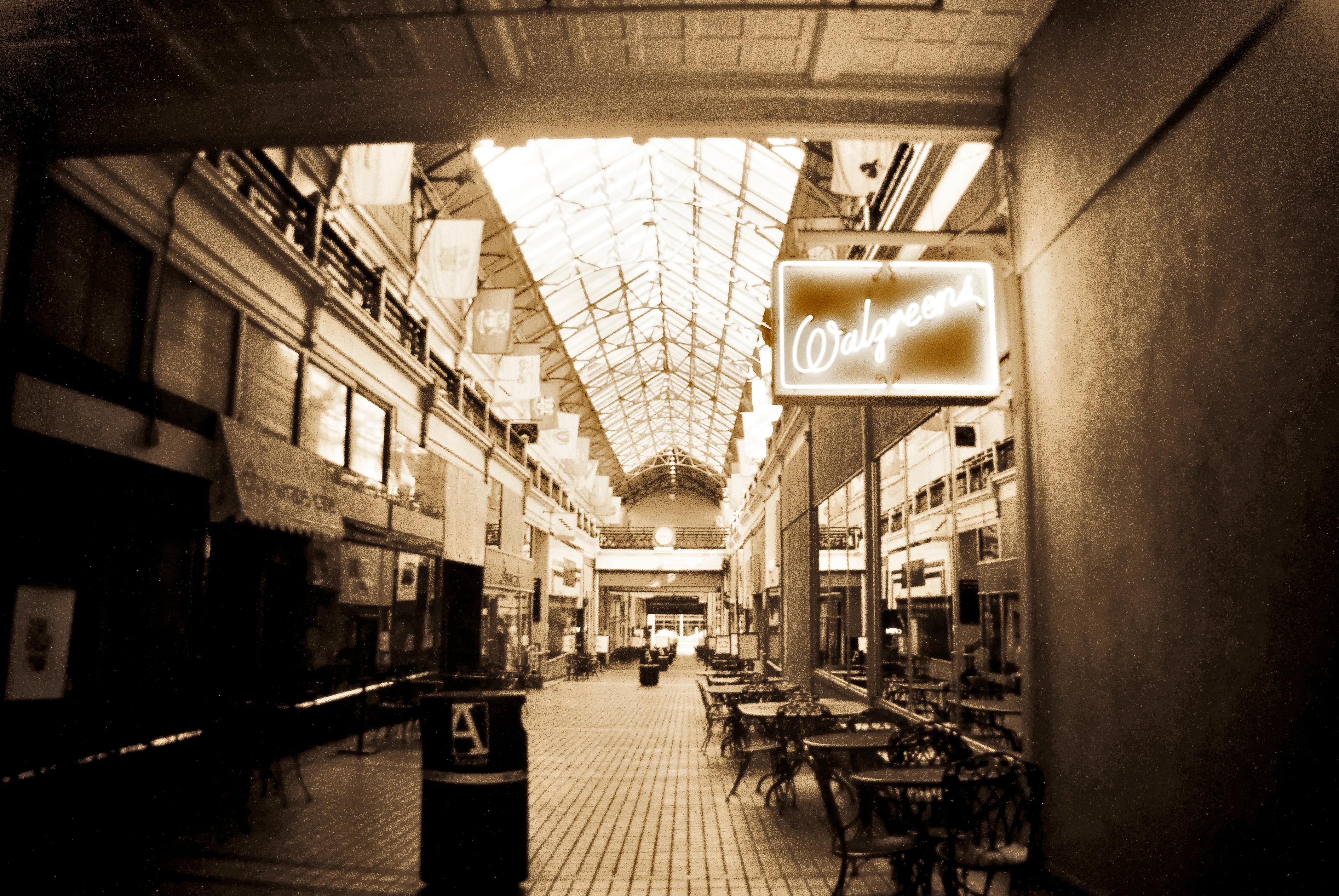 The Arcade, the historic covered shopping arcade on 4th Avenue North in downtown Nashville that houses NADC Burger