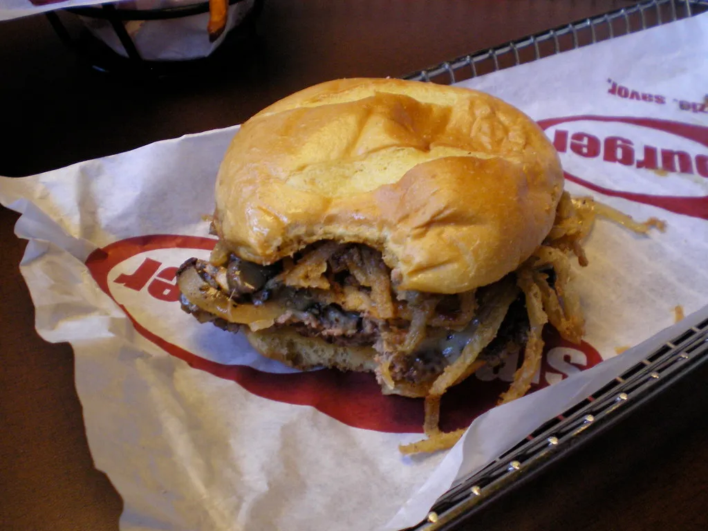Double wagyu burger with American cheese and pickles, New York premium burger