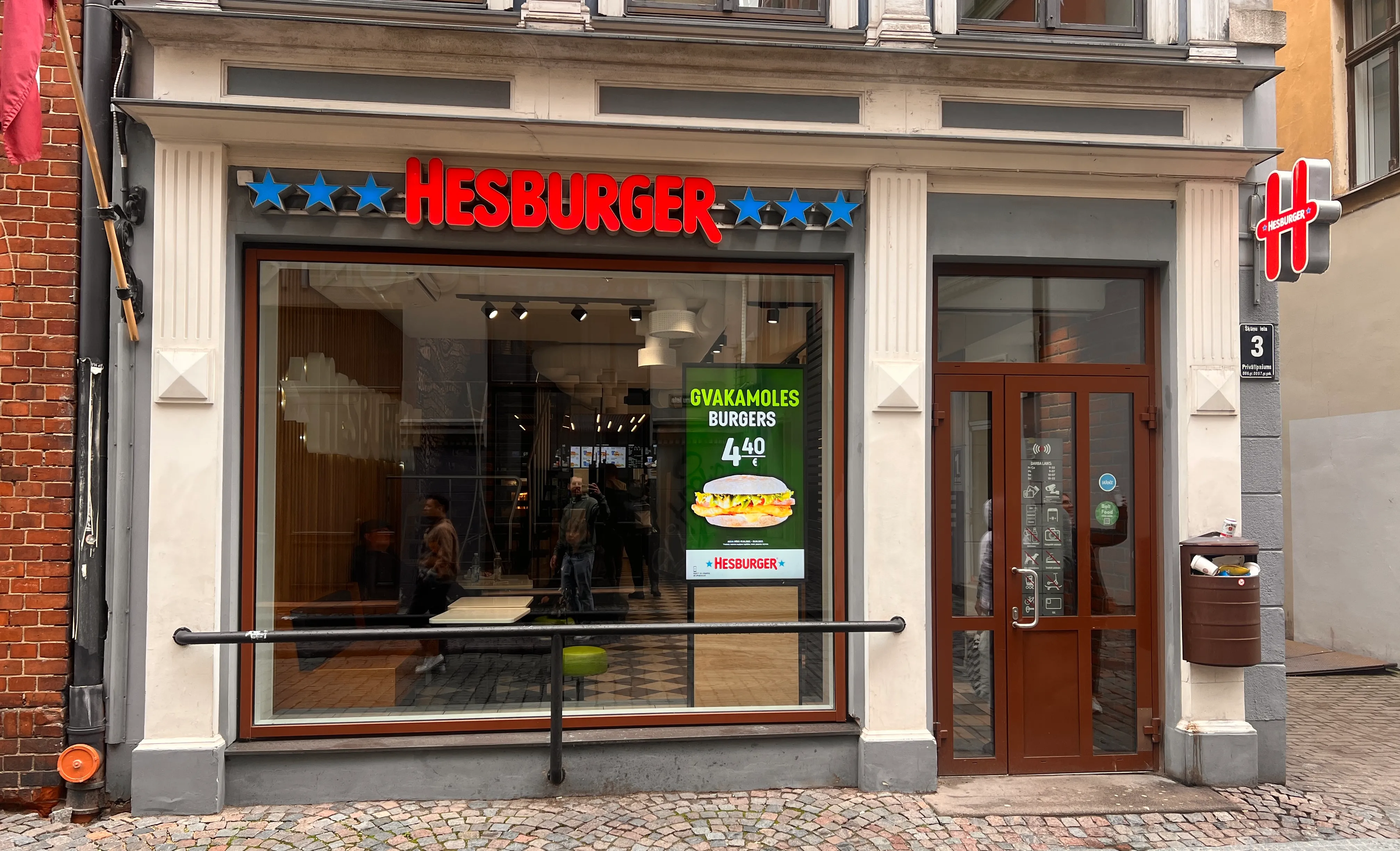 Hesburger restaurant at Šķūņu iela 3 in Riga old town, Latvia