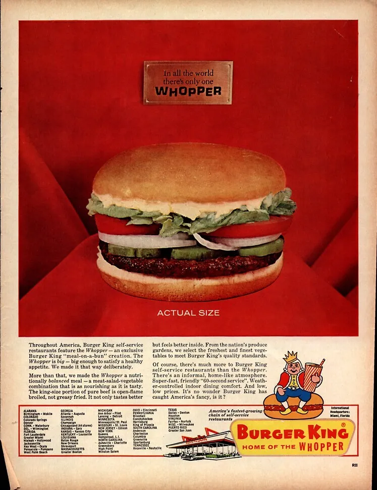 1968 Burger King newspaper ad for the Whopper