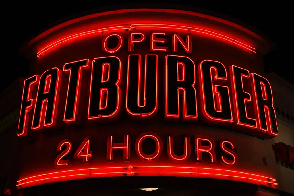 Red Fatburger neon sign, the Los Angeles burger chain expanding to France in 2026