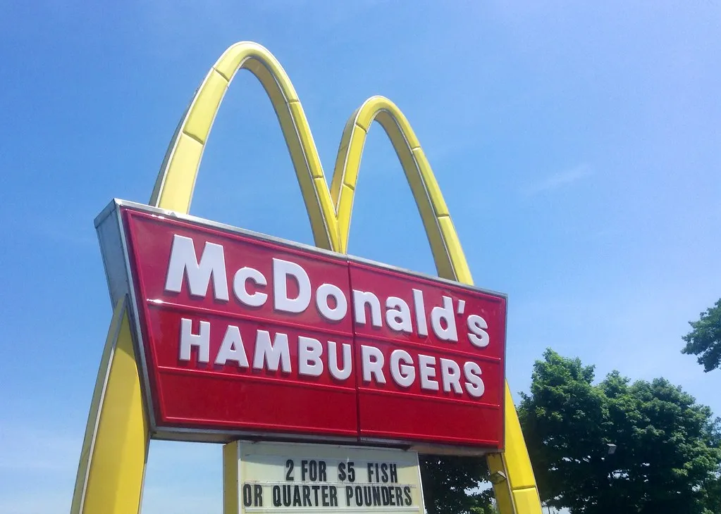 Restored McDonald’s Golden Arches road sign illustrating 2026 McValue and McDeal value menus