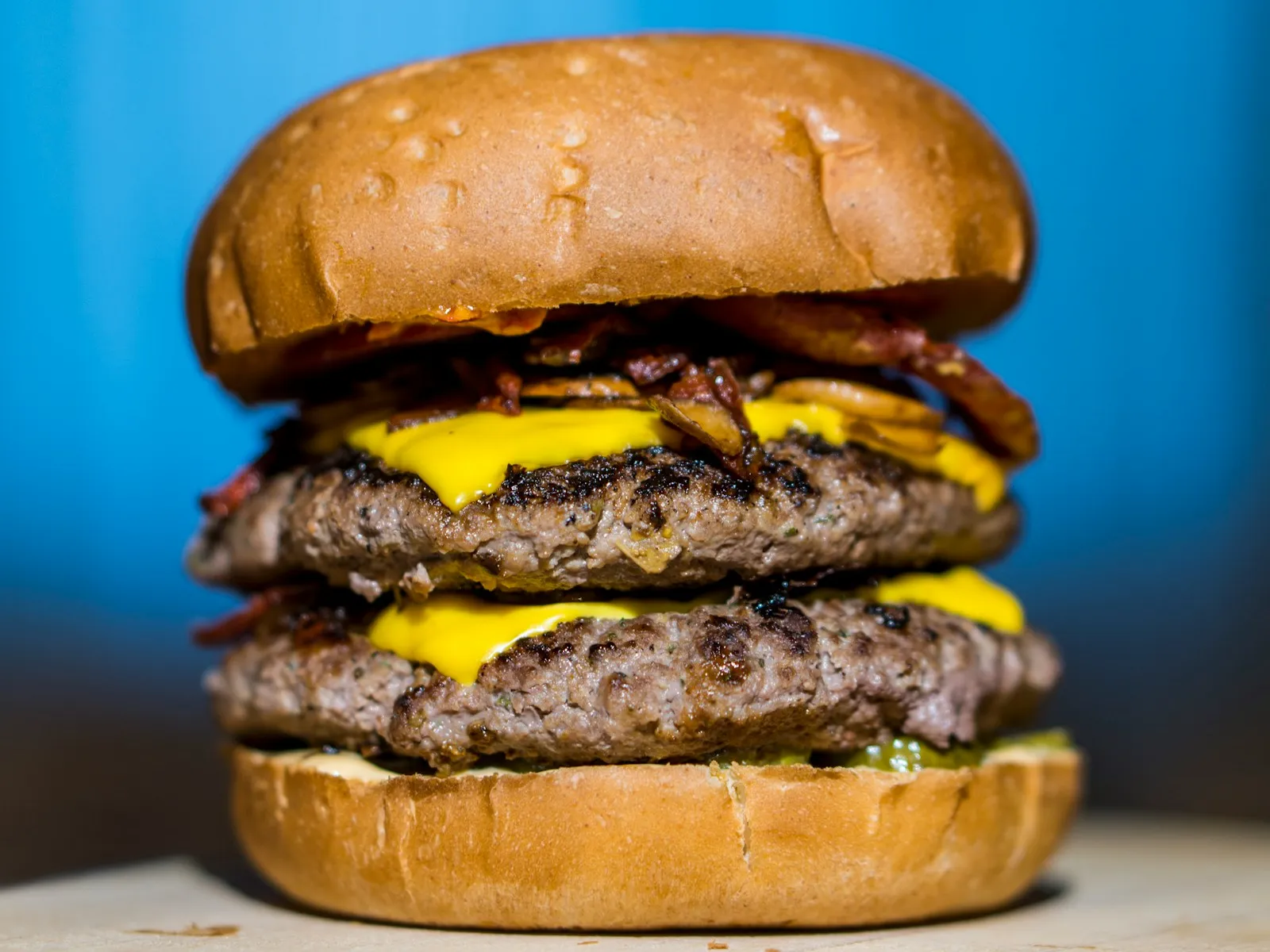 Bacon King copycat double cheeseburger with two grilled beef patties, melted American cheese and crisp bacon