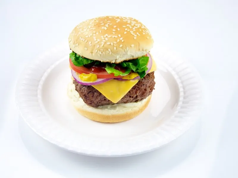 Little Hamburger Five Guys copycat with single 80/20 beef patty and All The Way toppings in toasted sesame bun