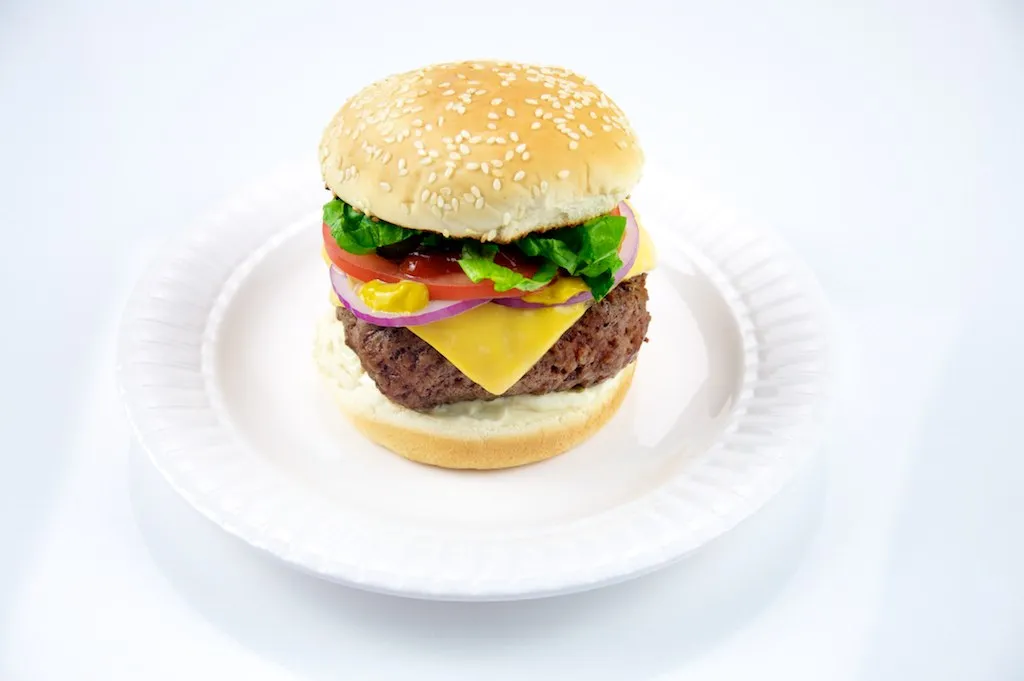 Little Hamburger Five Guys copycat with single 80/20 beef patty and All The Way toppings in toasted sesame bun