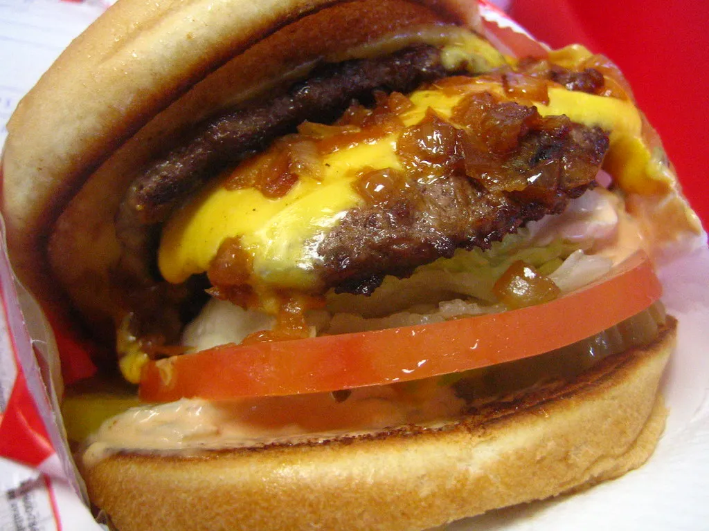 Double beef patties with melted cheese fused together