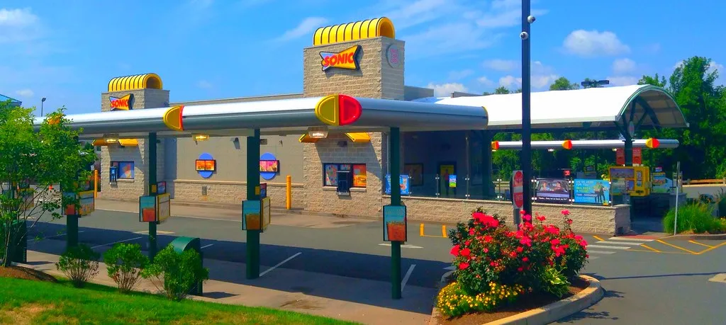 Sonic Drive-In restaurant in the United States with covered parking stalls for ordering from the car