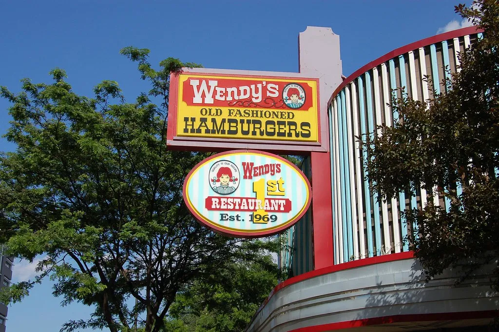 Sign of the first Wendy’s restaurant, opened by Dave Thomas in Columbus, Ohio, in 1969