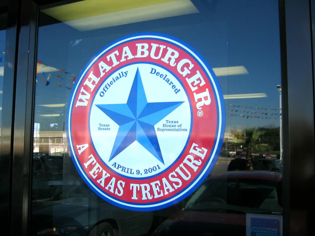 “Whataburger. A Texas Treasure.” sign at a Whataburger restaurant in Texas
