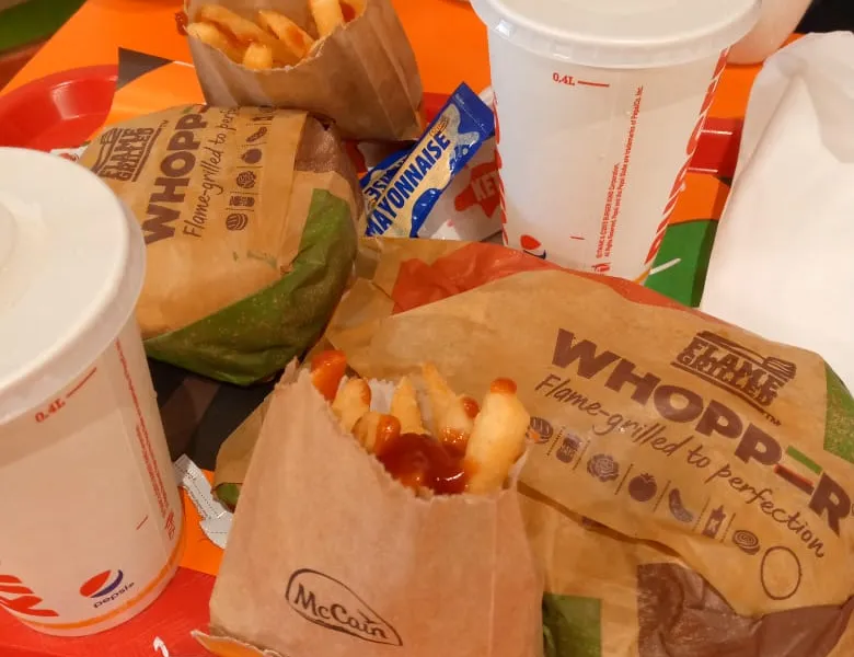 Burger King Whopper meal with fries and a soft drink, the meal sold at Burger King Abidjan (photo taken in South Africa)