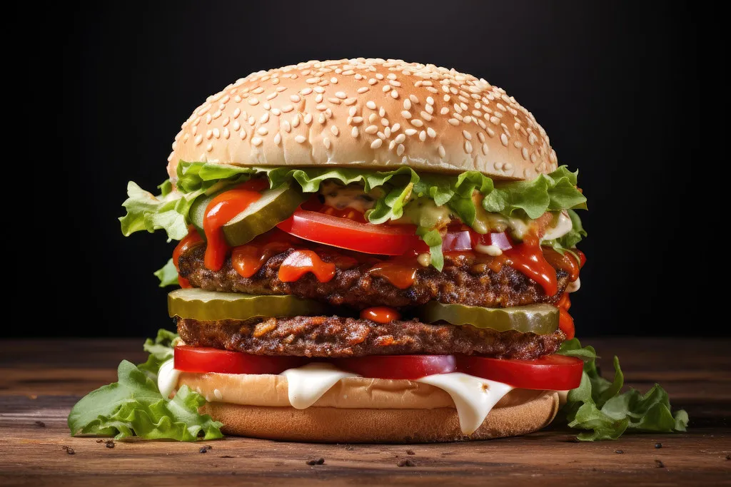 Burger King double Whopper with sesame bun, flame-grilled beef, tomato, pickles and onions in Cairo