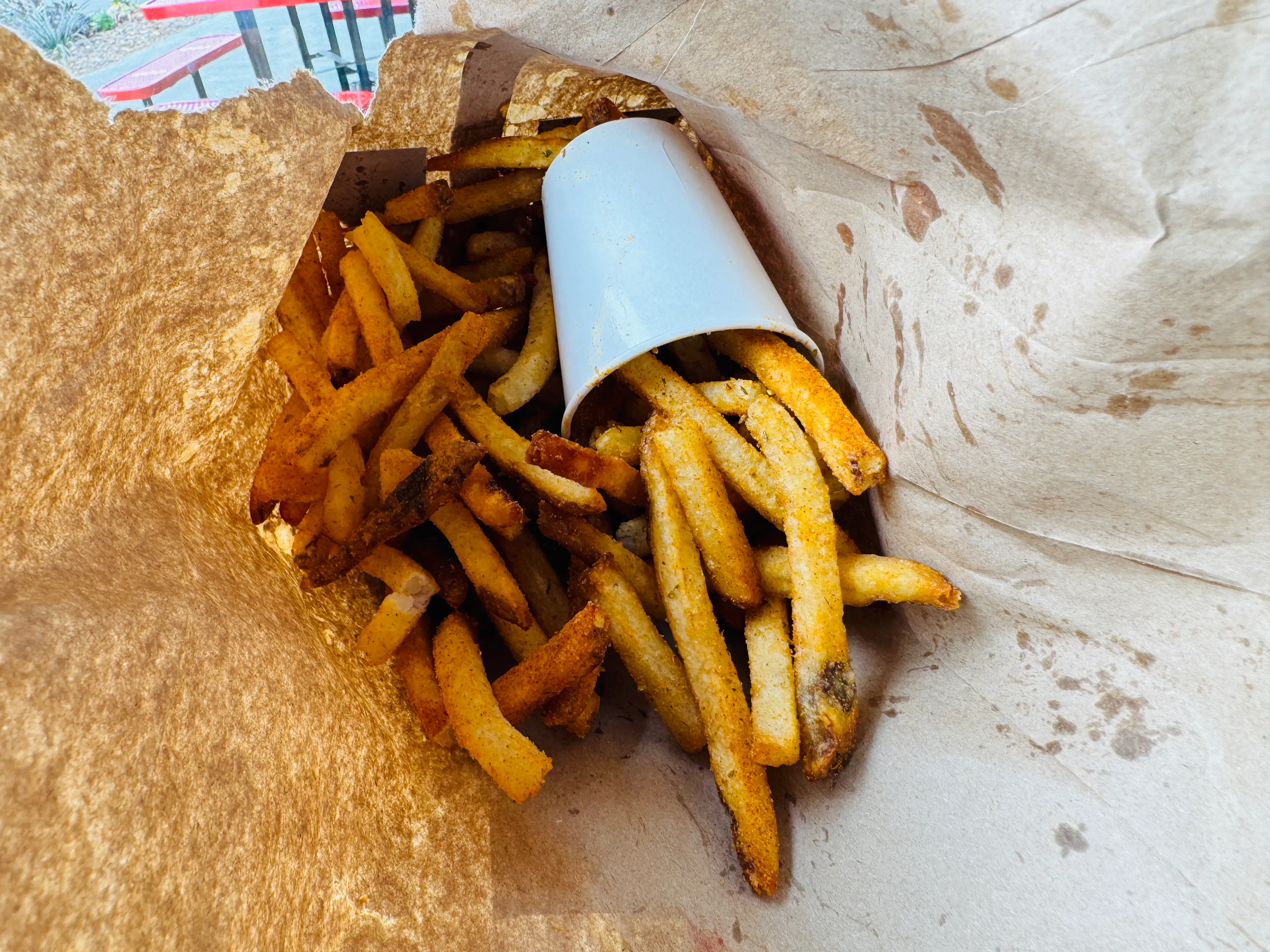 Five Guys Cajun fries cooked in peanut oil, a popular order in Pittsburgh