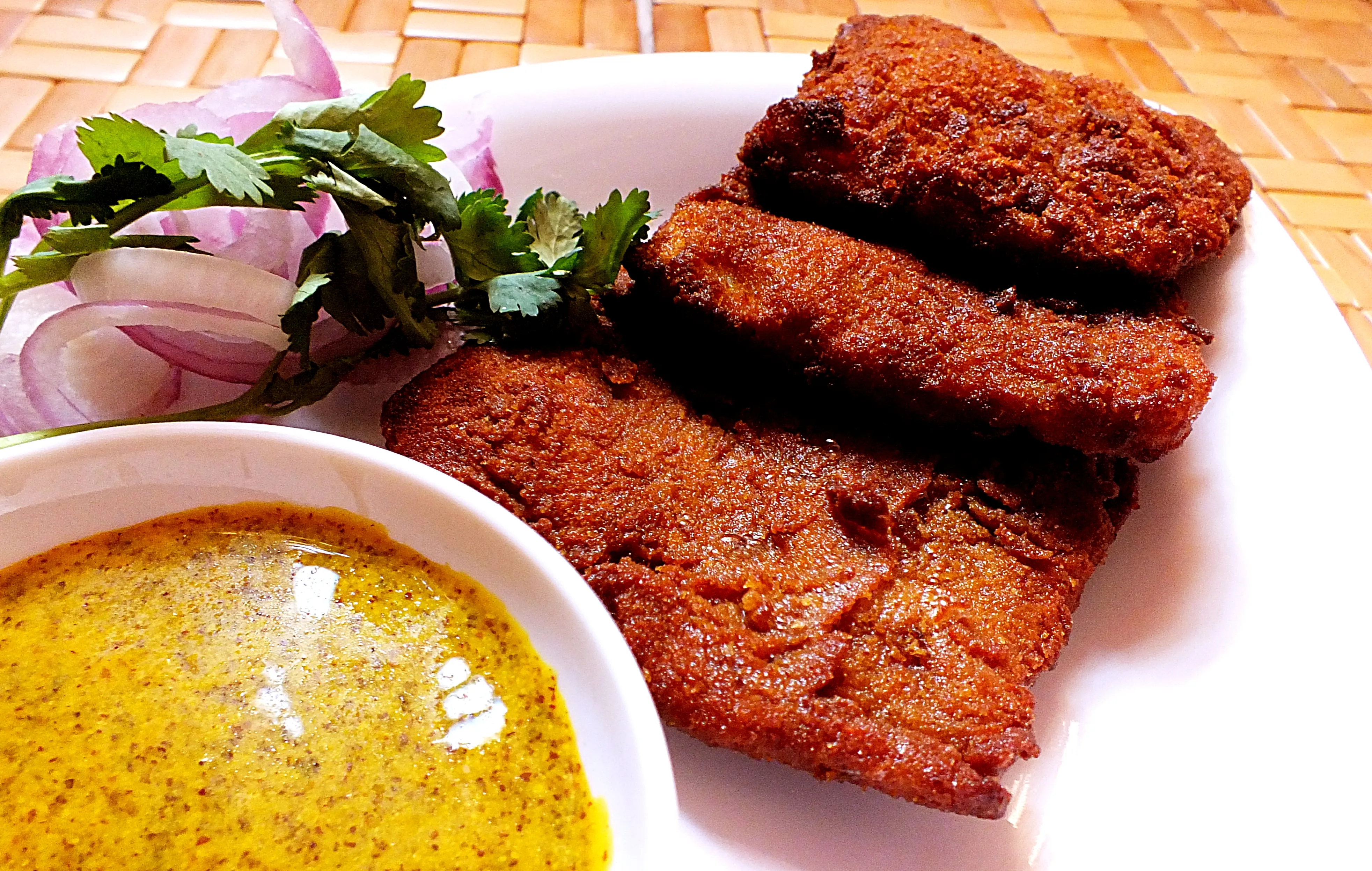 Bengali fish fry, a breaded bhetki fillet with mustard sauce, like the Fish Fry with kasundi at 6 Ballygunge Place