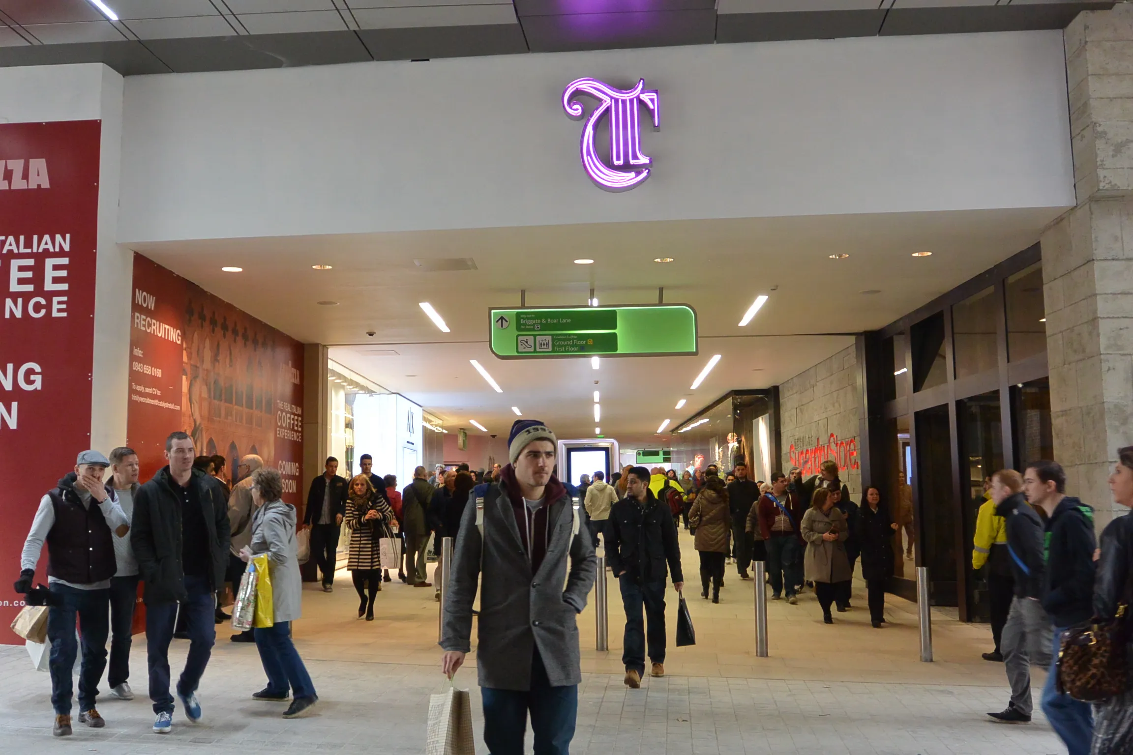Albion Street entrance of Trinity Leeds shopping centre, home of Five Guys Leeds Trinity on the top floor