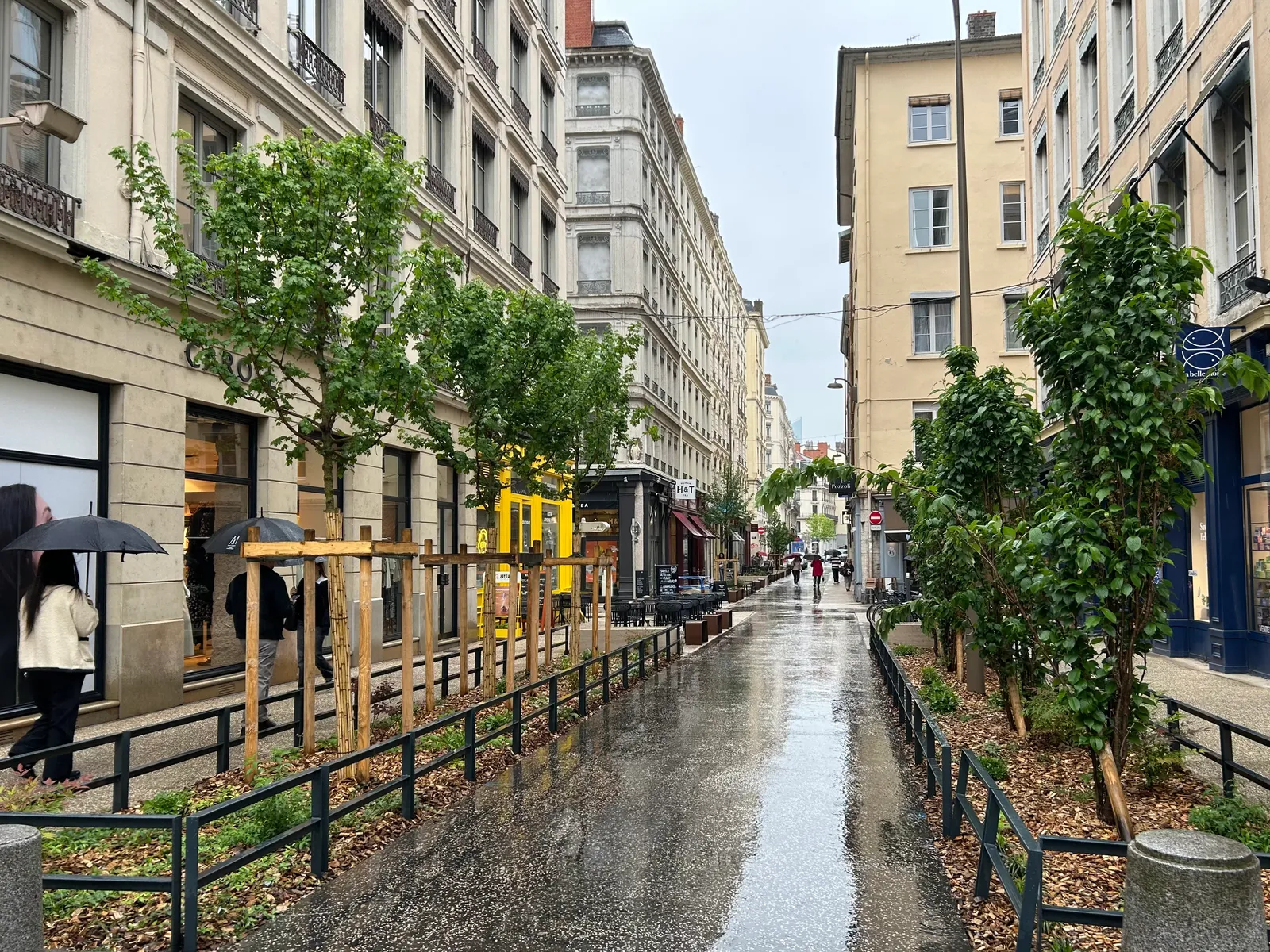 Rue Ferrandière, the tree-lined pedestrian street on Lyon's Presqu'île where Junk Burger Lyon stands at No. 22