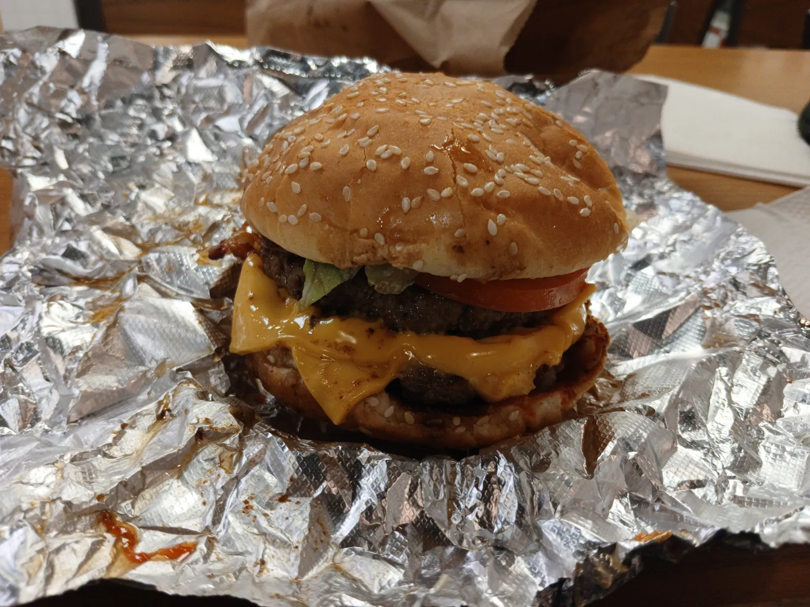 Five Guys bacon cheeseburger, the most-ordered burger at Five Guys Pittsburgh Market Square