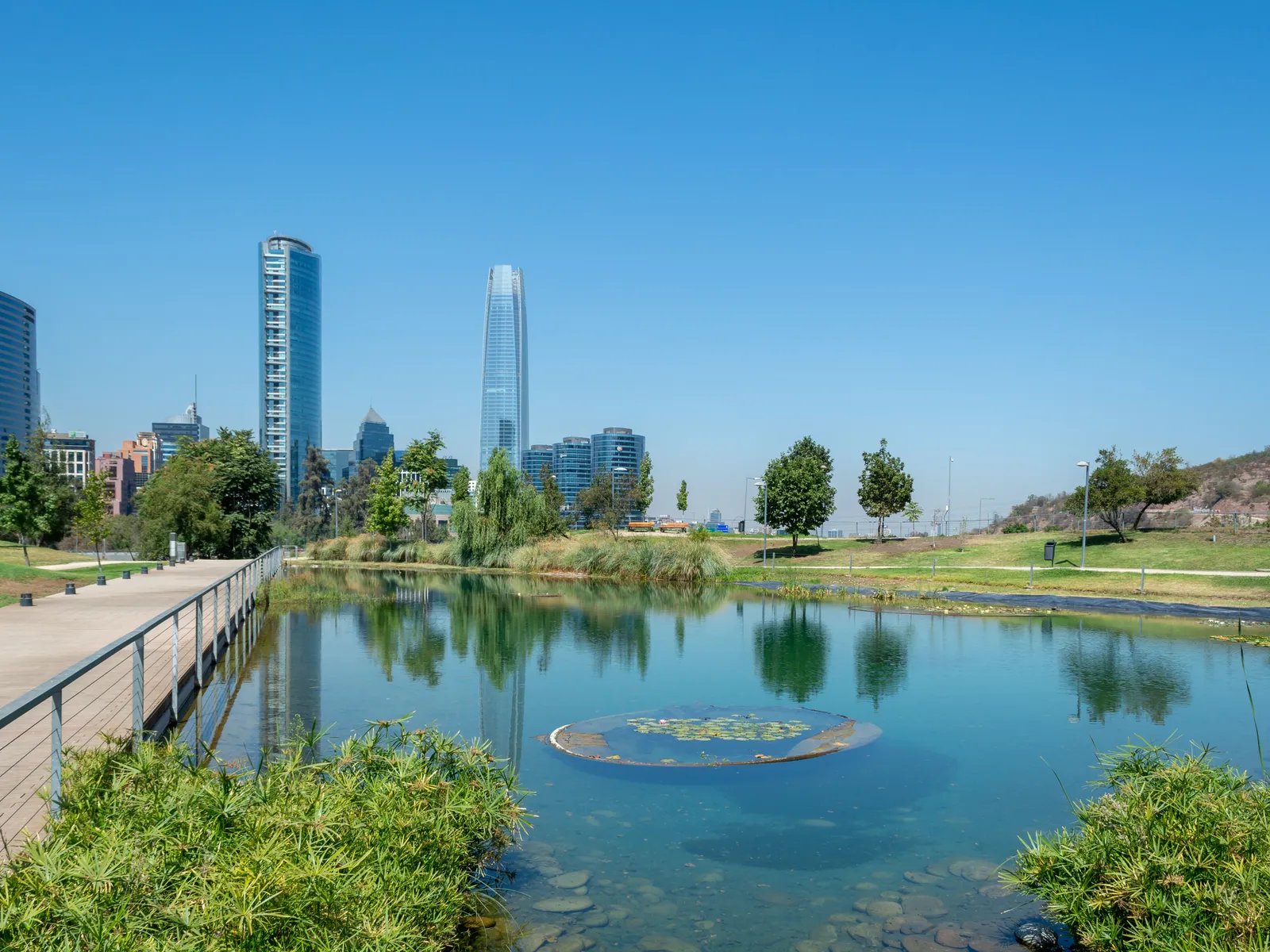 Vitacura skyline from Parque Bicentenario in Santiago, Chile, the district where chef Kurt Schmidt reopened 99 Restaurante
