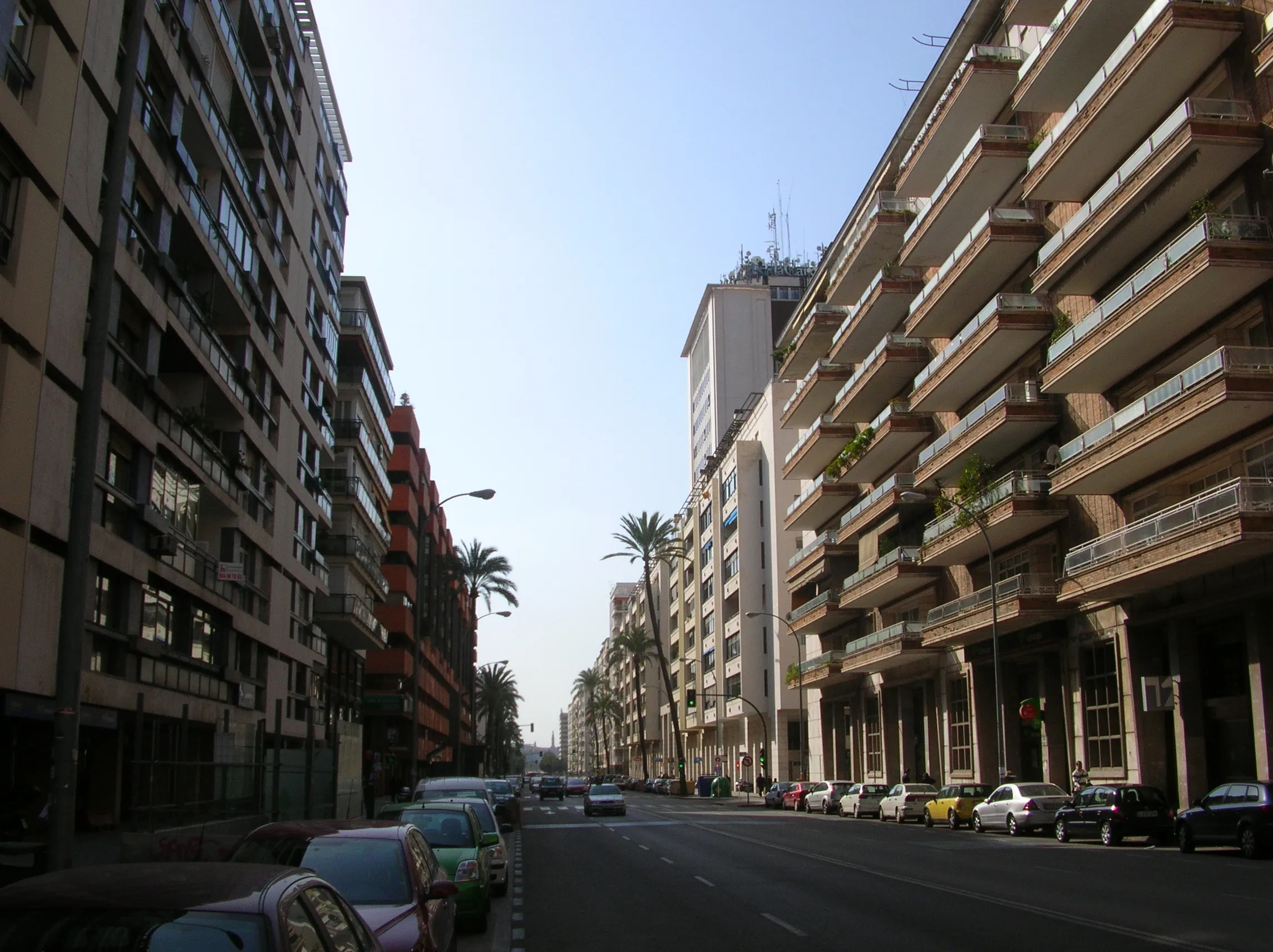 Palm-lined Avenida de la República Argentina in Seville, home to Goiko República Argentina 26, the best-rated Goiko in Seville