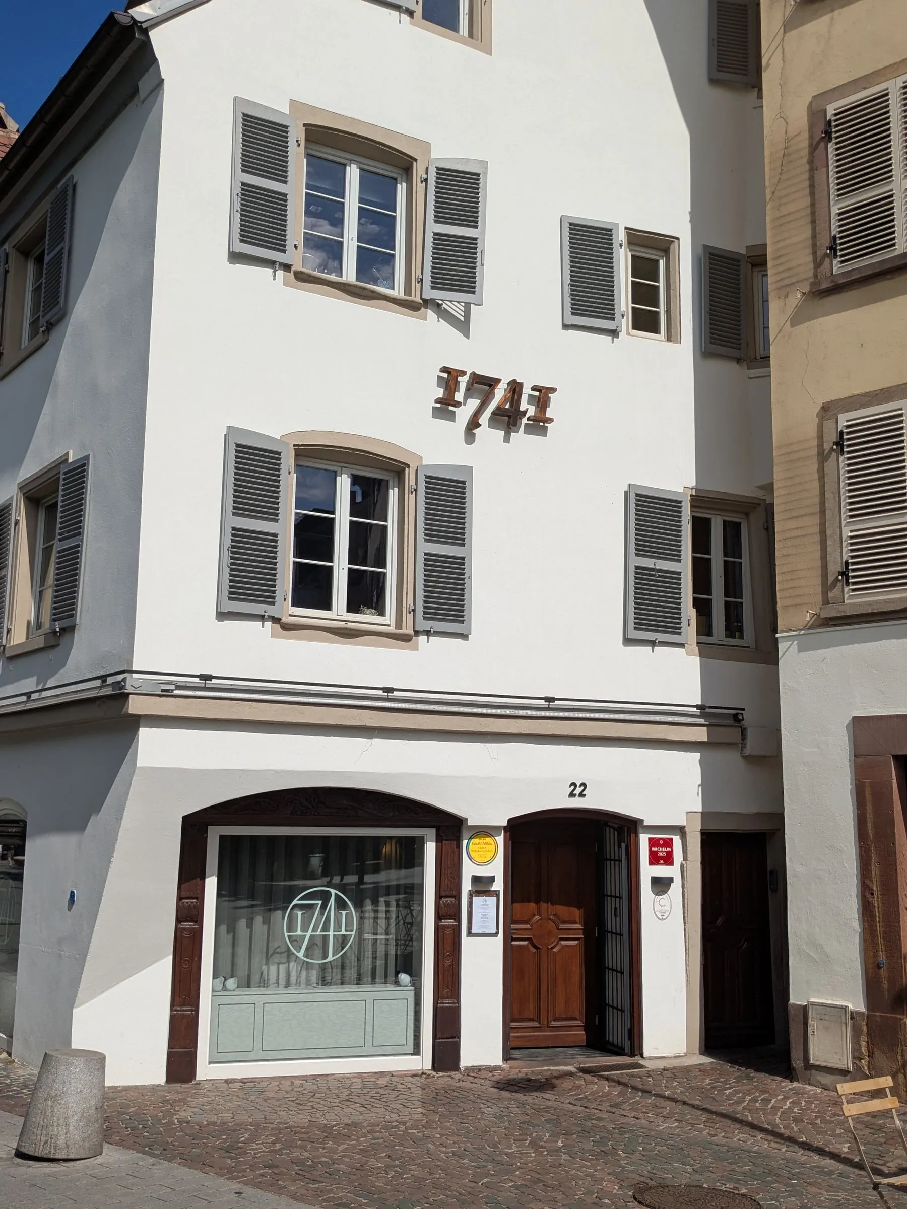 Front of 1741, the one-Michelin-star fine-dining restaurant at 22 quai des Bateliers in Strasbourg