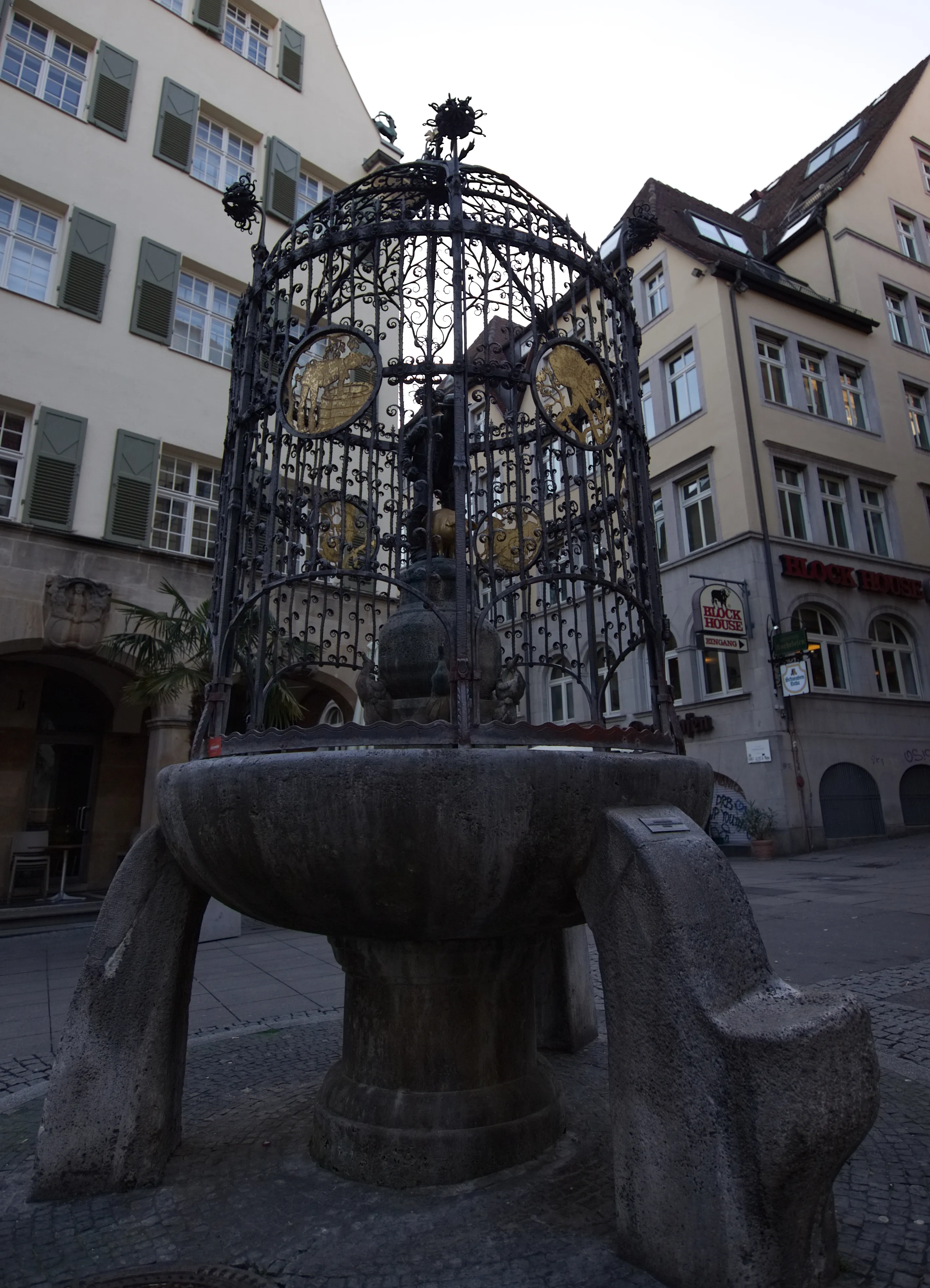 Hans-im-Glück-Brunnen fountain on Geißplatz in Stuttgart’s old town, unrelated to the Hans im Glück burger chain
