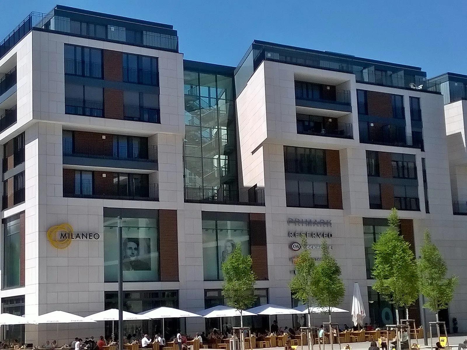 Milaneo shopping centre on Mailänder Platz in Stuttgart's Europaviertel, home to a Hans im Glück burger restaurant near the Hauptbahnhof