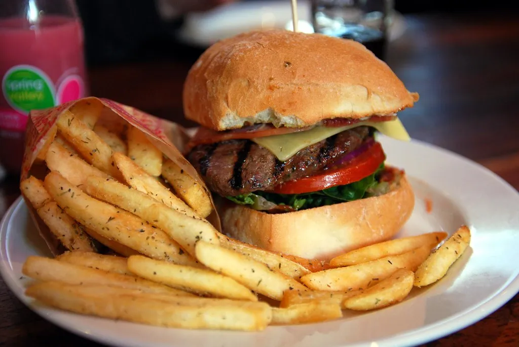 Grill'd Crispy Bacon & Cheese burger with fries, from the national menu served at all Grill'd Sydney restaurants
