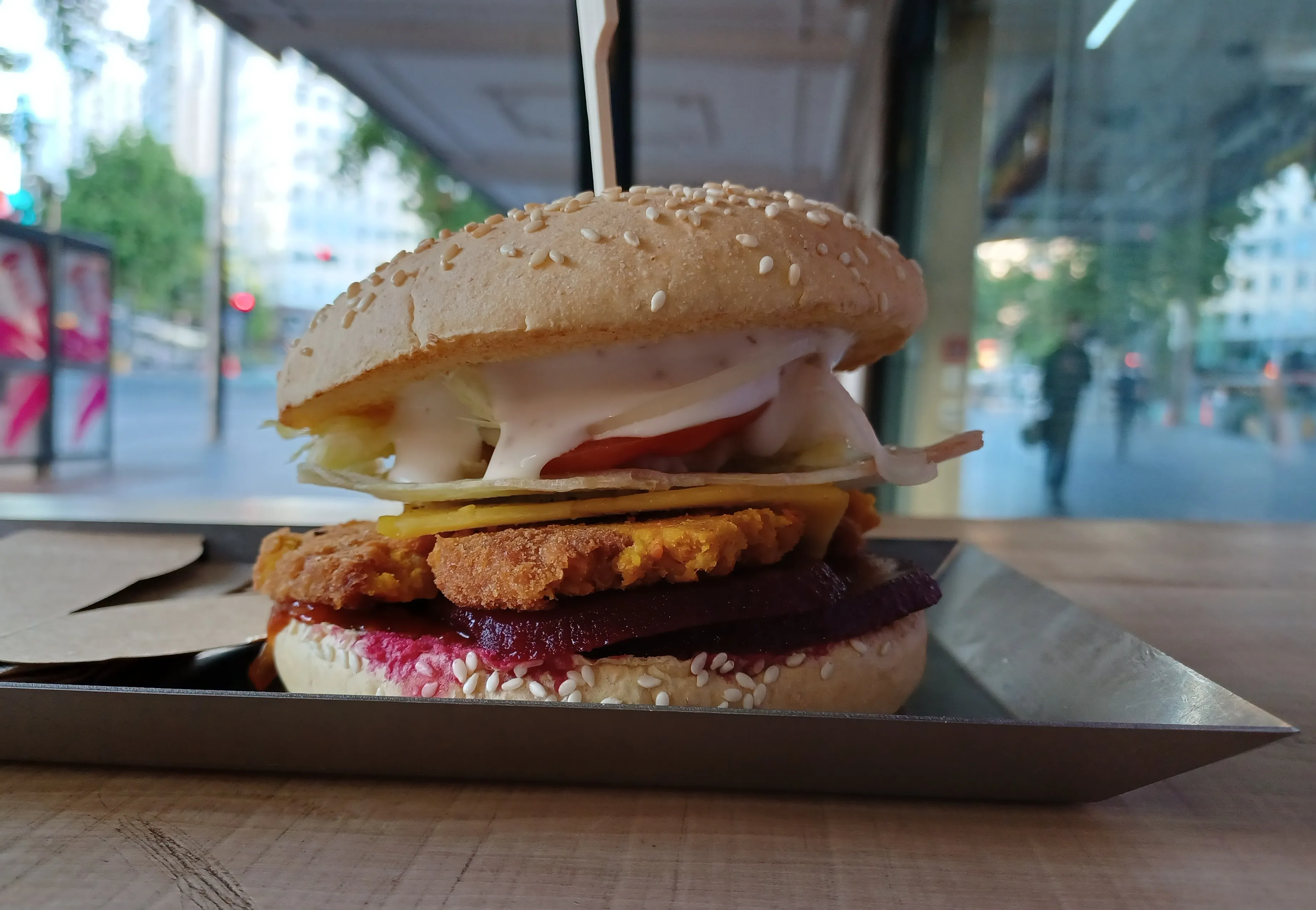The BurgerFuel V8 Vegan burger, one of the plant-based options on the national menu served in Wellington (photographed at an Auckland store).